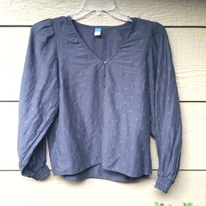 Old Navy black button blouse swiss dot puff M